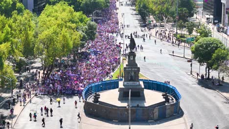 Drone-shot-of-women’s-walking-at-a-demonstration-in-mexico-city-at-Paseo-de-la-reforma
