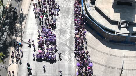 Toma-Aérea-De-Un-Dron-Del-Día-De-Manifestación-De-Mujeres-Organizadas