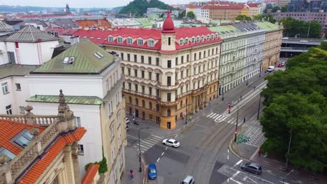 -Czech-Republic-Prague-Aerial-Low-Over-Old-Town-Area-Cityscape,-Europe