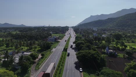 Aerial-view-of-the-bustling-highway-from-Chennai-to-Hosur-during-sunrise