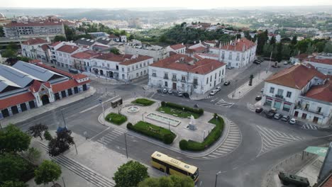 Largo-do-Infante-Santo-in-Santarém,-Portugal-captured-in-a-daytime-aerial-view