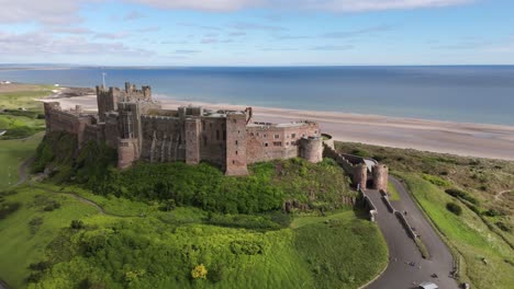 Aerial-footage-of-Bamburgh-Castle-in-summer