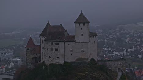 An-orbit-shoot-around-the-Gutenberg-castle-located-in-Balzers,-Liechtenstein