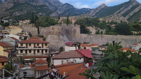 Stari-Bar,-Montenegro,-Fortress-and-Old-Town-Buildings,-Tourist-Attraction