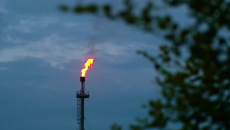 Burning-Torch-For-Processing-Of-Oil-And-Gas---Low-Angle-Shot