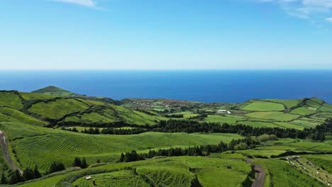 Lush-green-hills-and-fields-stretch-towards-the-ocean-under-a-bright-blue-sky