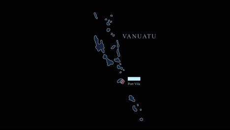 Blue-stylized-Vanuatu-islands-map-with-Port-Vila-capital-city-and-geographic-coordinates-on-black-background