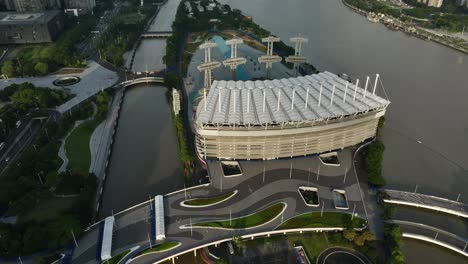 Drone-Footage-of-Guangzhou's-Haixinsha-Island-and-Stadium