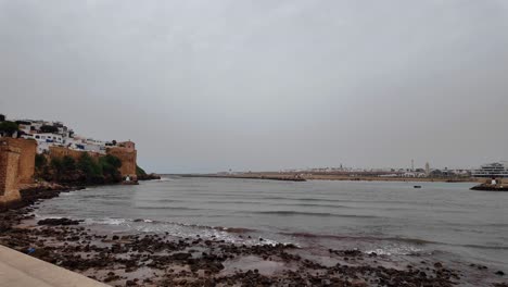 Rabat,-Morocco-rocky-coast-of-Atlantic-Ocean,-Islamic,-French-colonial-heritage