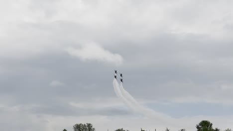 Blue-Angels-Flying-Over-Head-In-Formation-At-Airshow-Airport-Slow-Motion