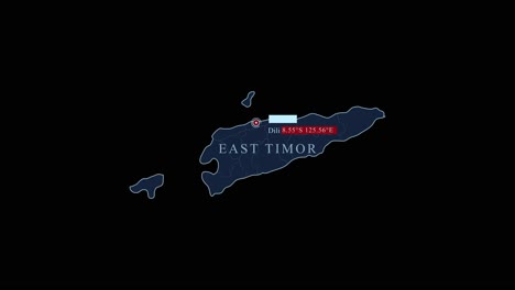 Blue-stylized-East-Timor-island-map-with-Dili-capital-city-and-geographic-coordinates-on-black-background