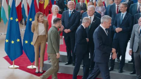 Ukraine's-President-Zelensky-handshakes-with-Federal-Chancellor-of-Austria-Karl-Nehammer-and-Greek-Prime-Minister-Kyriakos-Mitsotakis-at-EU-summit---Brussels-Belgium