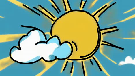 cartoon-animation-of-sunshine-and-cloud-against-blue-sky