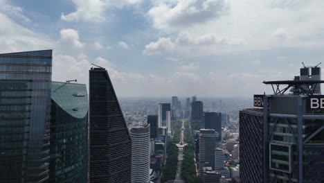 Flying-high-over-Reforma-on-a-drone,-aerial-view-of-Mexico-City