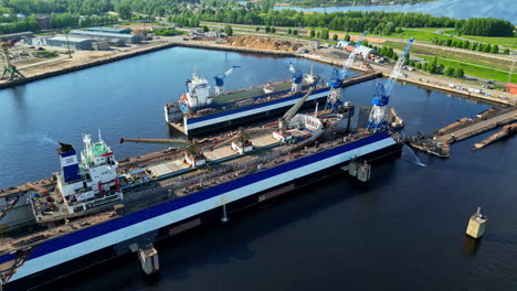 Large-ship-on-a-floating-dry-dock-for-maintenance