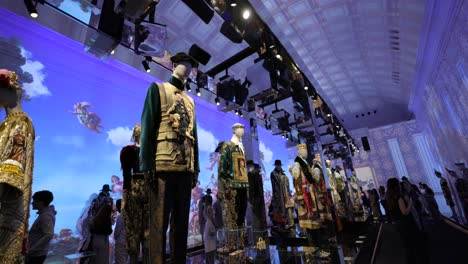Exclusive-High-End-Fashion-Designs-During-Dolce-And-Gabbana-Exhibition-At-Palazzo-Reale-In-Milan,-Italy