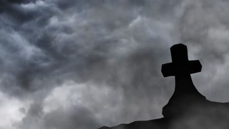 silhouette-of-stone-cross-with-lightning-strike-background,-ultra-HD