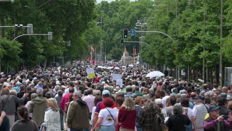 Thousands-of-protesters-march-through-Madrid's-downtown,-defending-public-healthcare