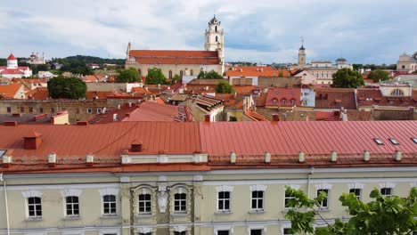 Vilnius,-Lithuania-establish-drone-shot-of-old-town-buildings-and-landmarks