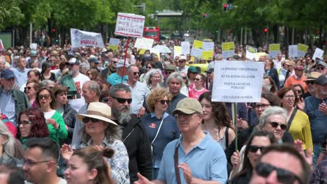 In-Madrid's-downtown,-thousands-of-protesters-march-to-defend-public-healthcare