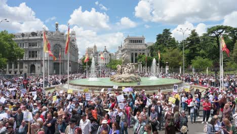 Eine-Von-Links-Nach-Rechts-Gedrehte-Kamerafahrt-In-Spanien-Zeigt-Tausende,-Die-Für-Eine-öffentliche-Gesundheitsversorgung-Demonstrieren