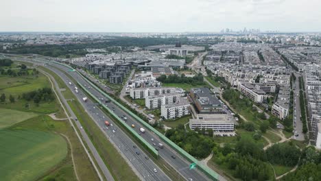 Wilanow,-Drone-aerial-photo-of-modern-residential-buildings-in-Wilanow-area-of-Warsaw,-Poland