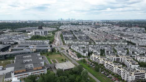 Wilanow,-Drone-aerial-photo-of-modern-residential-buildings-in-Wilanow-area-of-Warsaw,-Poland