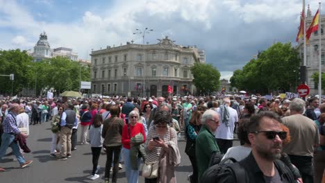 Schwenkbewegung-Von-Demonstranten-Auf-Dem-Cibeles-Platz-In-Madrid-Und-Vor-Dem-Palacio-De-Cibeles-Zur-Verteidigung-Der-öffentlichen-Gesundheitsversorgung