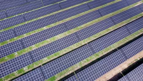 Solar-panel-field-close-up-aerial-view-in-sunny-daylight