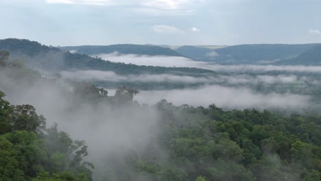 Aerial-view-of-a-foggy-morning-in-Misiones-Province,-Argentina