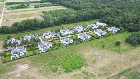 Wilanow,-Drone-aerial-photo-of-modern-residential-buildings-in-Wilanow-area-of-Warsaw,-Poland