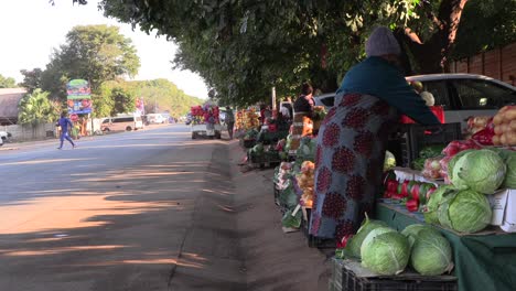 Gente-Africana-En-Una-Calle-Concurrida,-Preparando-Puestos-De-Mercado,-Caminando-Y-Andando-En-Bicicleta-De-Camino-Al-Trabajo