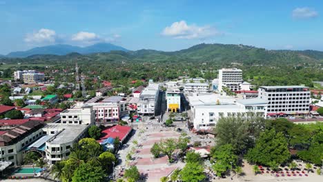 Drone-shot-of-Langkawi-cityscape-during-sunny-day-in-Malaysia