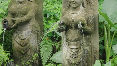 Fountain-In-Sculptures-Of-Women-At-Sacred-Monkey-Forest-Sanctuary-In-Ubud,-Bali,-Indonesia