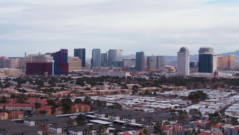 Las-Vegas-USA,-Drone-Shot-of-Strip-Casino-Hotels-From-West-Neighborhood,-Nevada-USA