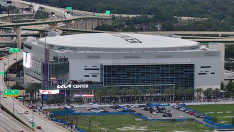 Aerial-view-of-Kia-Center-in-Orlando-City,-Florida