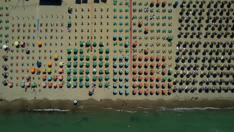 Copy-space-for-beach-destination-summer-vacation-holiday-with-aerial-view-of-umbrellas-and-sun-loungers-in-a-row-near-the-Adriatic-Sea