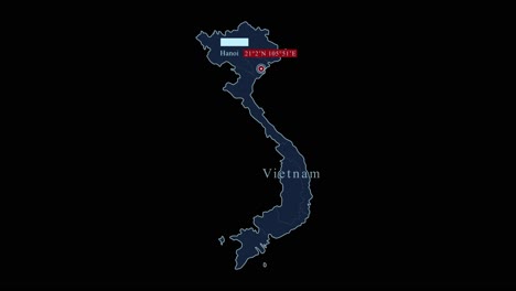 Blue-Vietnam-map-with-Hanoi-capital-city-and-geographic-coordinates-on-black-background