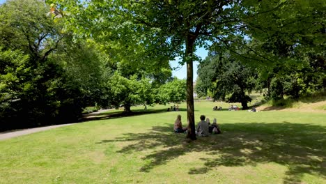 Richmond,-London:-Resting-and-having-a-picnic-in-the-parks-along-the-Thames,-enjoying-the-scenic-river-views,-lush-greenery,-and-peaceful-atmosphere