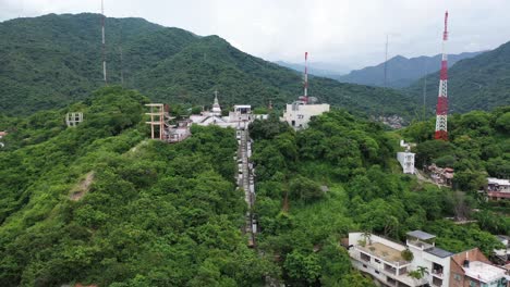 Aerial-View-Of-Mirador-Cerro-De-La-Cruz-In-Puerto-Vallarta,-Mexico