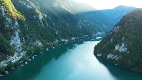 Aerial-view-of-Perucac-lake-in-Serbia-during-sunrise