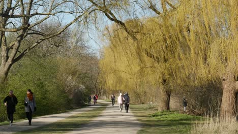 People-in-the-park-in-sunny-afternoon,-Copenhagen,-Denmark