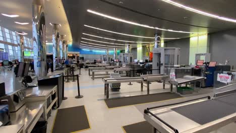 Boston,-Massachusetts---USA---April-9,-2020:-Rising-Shot-Of-Empty-TSA-Security-Checkpoint-at-Boston-Logan-International-Airport-During-COVID19-Pandemic