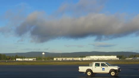 Scandinavian-Airlines-jeep-parked-at-Oslo-Gardermoen-airport,-Norway,-September-2015