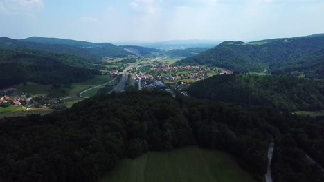 Aerial-view-of-Ivancna-Gorica,-small-town-in-Slovenia