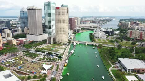 Green-Hillsborough-river-drone-aerial-footage-of-Downtown-Tampa-for-St