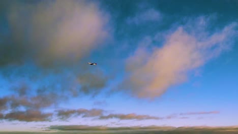 Flugzeug-Fliegt-Hoch-Im-Blauen-Himmel-Bei-Hellem-Tageslicht