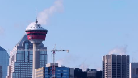 Calgary-Tower-and-construction-crane-on-crisp-and-clear-winter-day