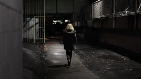 Girl-walks-down-an-alley-at-night