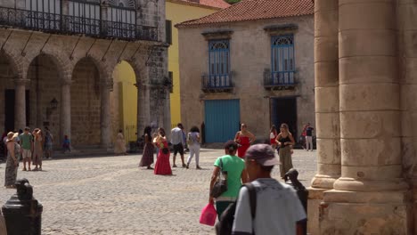 View-Of-People-And-Tourists-In-Catedral-de-San-Cristobal-on-Plaza-de-la-Catedral-square-In-Cuba